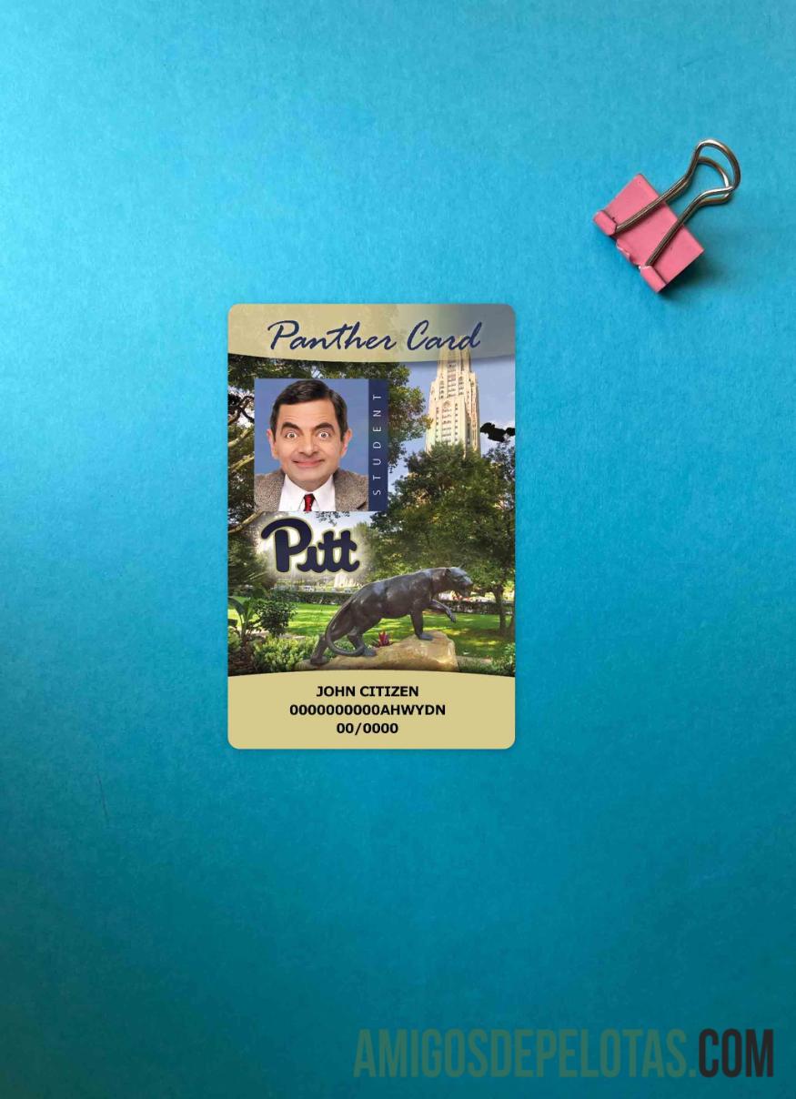 USA The University Of Pittsburgh Student ID Card, Panther Card olhar de foto frente amostra